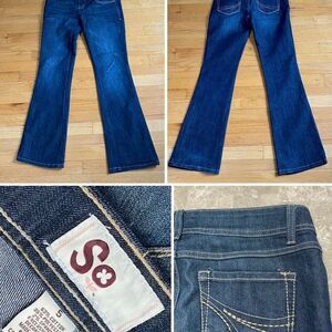 So womens bootcut jeans sz 5 low rise dark wash blue jeans rodeo cowgirl Y2K